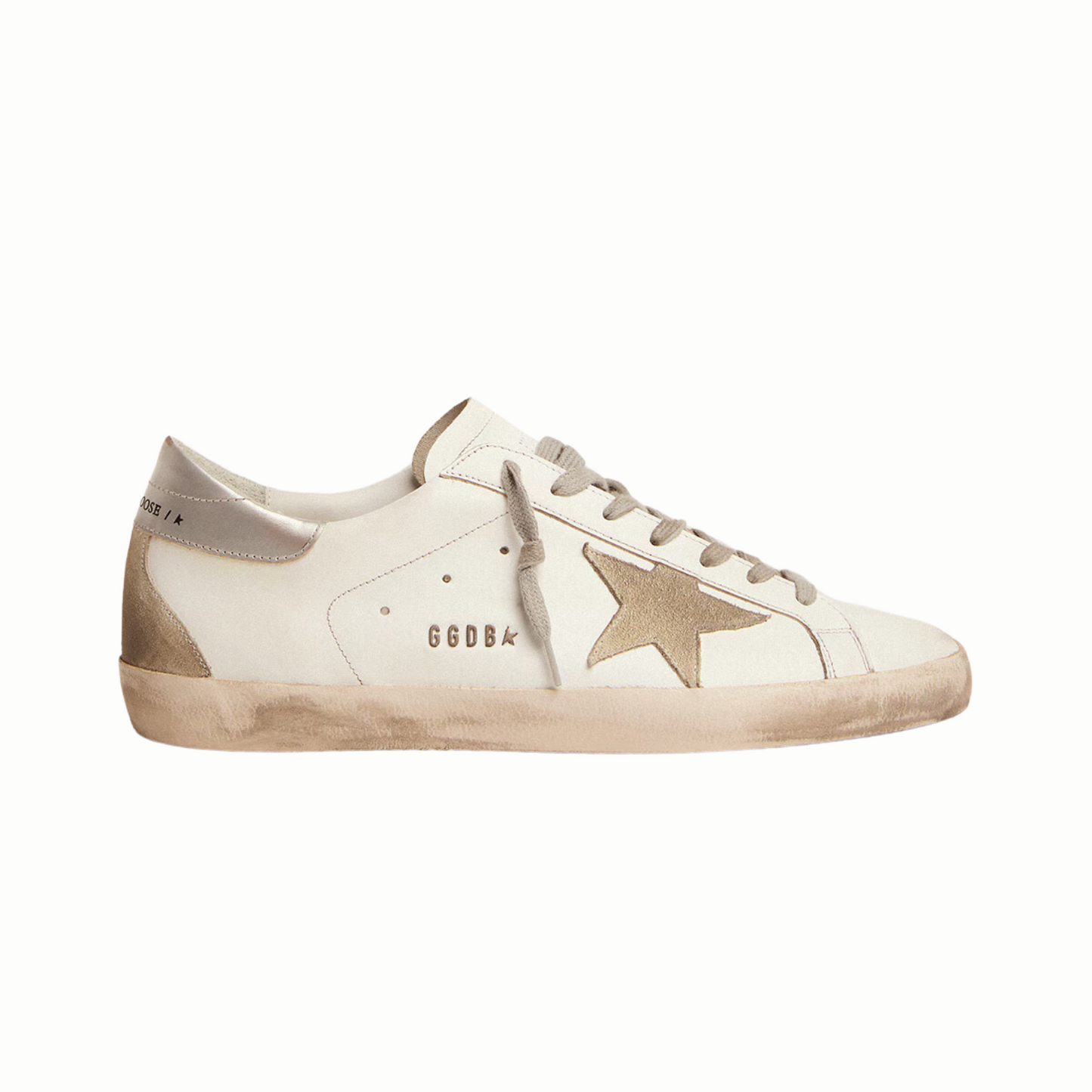 Golden Goose Super-Star with silver heel tab and lettering