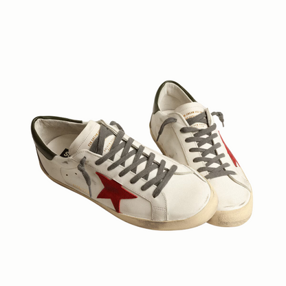 Golden Goose Super-Star with red suede star and green leather heel tab