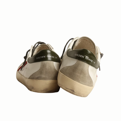 Golden Goose Super-Star with red suede star and green leather heel tab