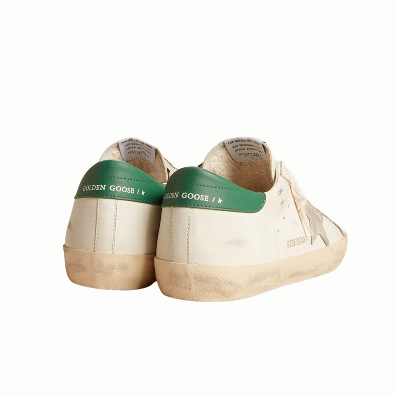 Golden Goose Super-Star with ice-grey suede star and green leather heel tab