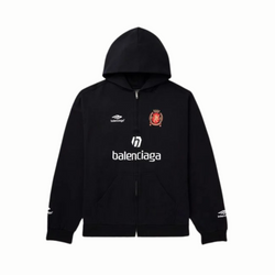 Balenciaga 2024 Soccer Oversized Logo Detailed Cotton Jersey Zip Up Hoodie