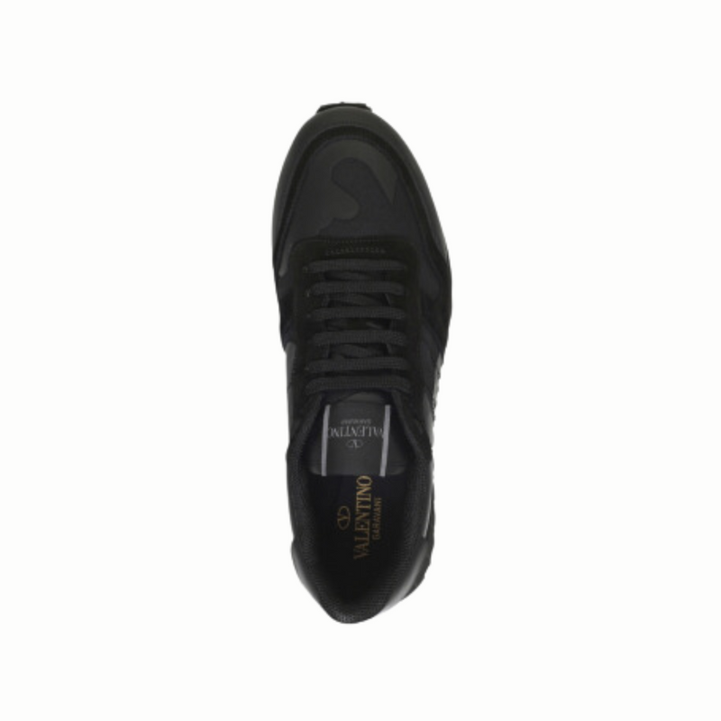 Valentino Garavani Black Rockrunner Camo Leather Trainers