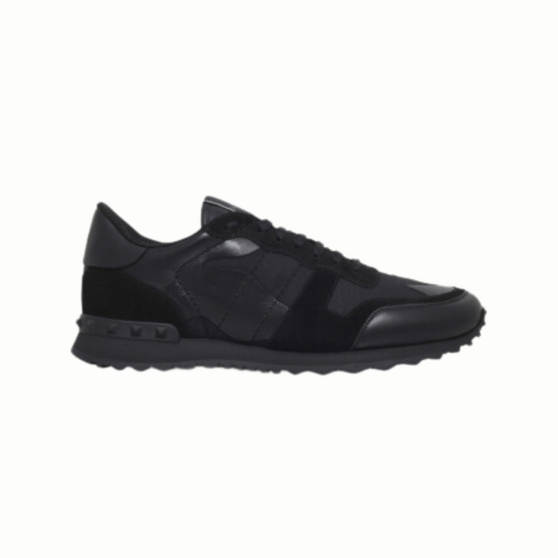 Valentino Garavani Black Rockrunner Camo Leather Trainers