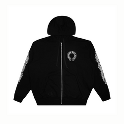 Chrome Hearts Horseshoe Floral Cross Sleeve Zip Up Hoodie