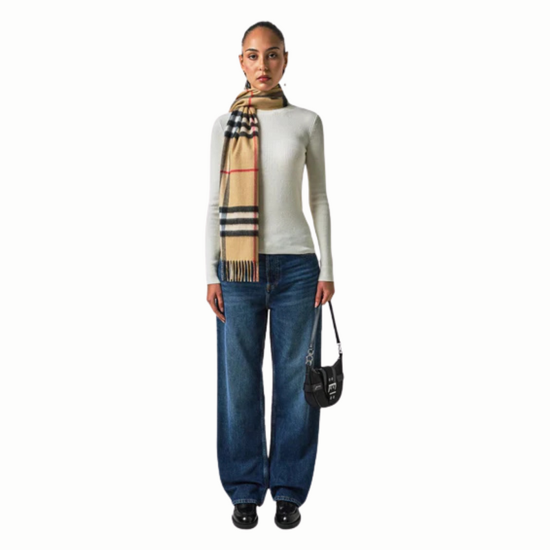 Burberry Check Cashmere Beige Scarf